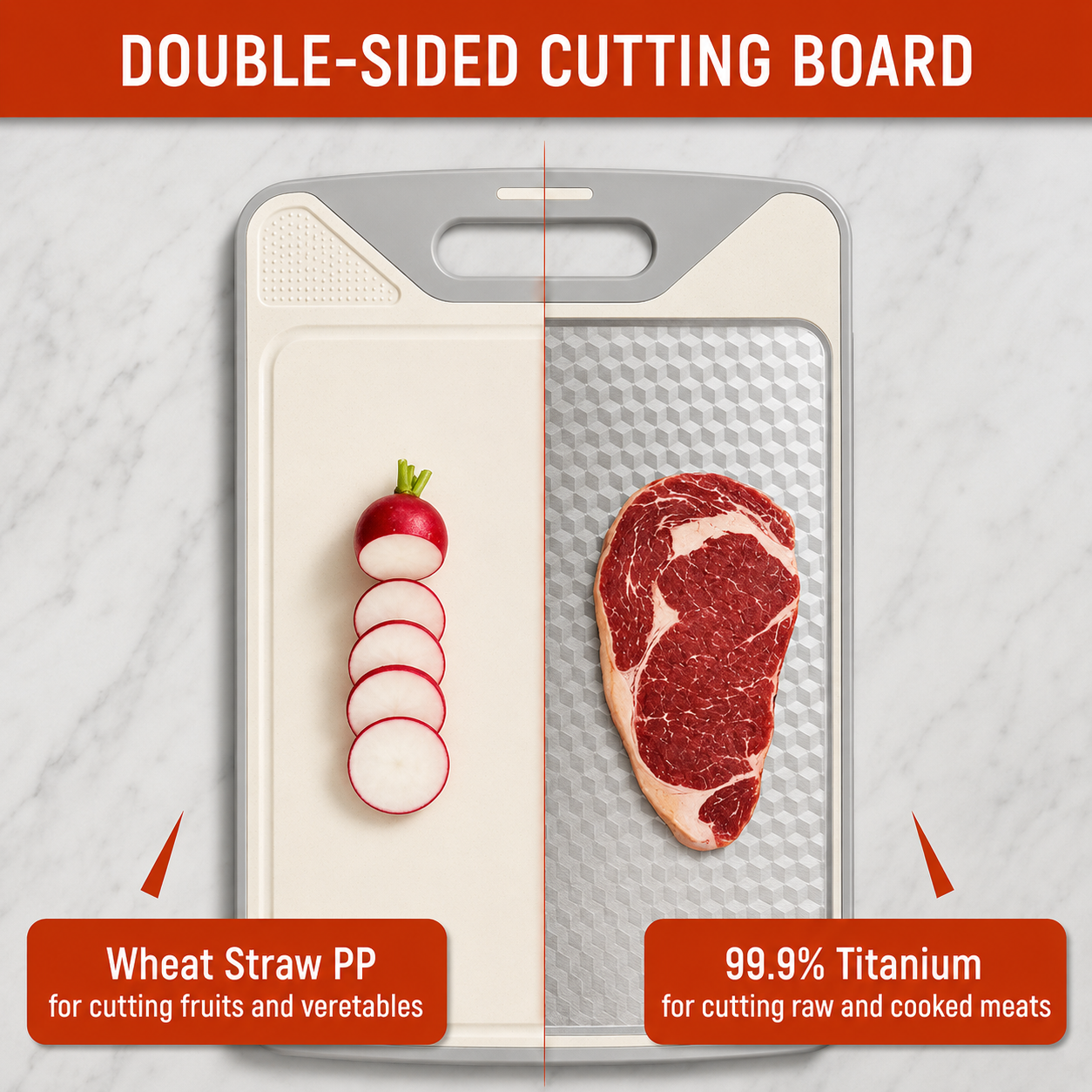 Noroma 2-in-1 Titanium & Non-Toxic PP Cutting Board